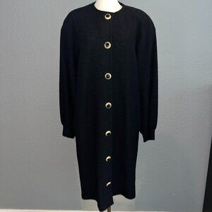VINTAGE ST. JOHN BLACK KNIT COAT - POCKETS &  BALLOON SLEEVES MADE IN USA EUC 16